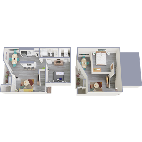 a floor plan of a house with two bedrooms and two bathrooms